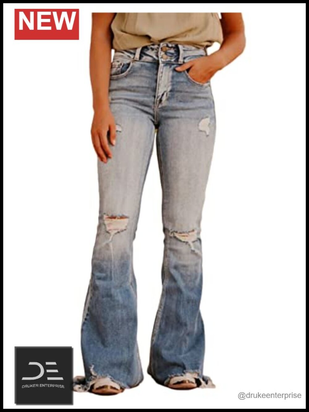 High Waist Ripped Bell Bottom Jeans Flare Denim Stretchy Country Western